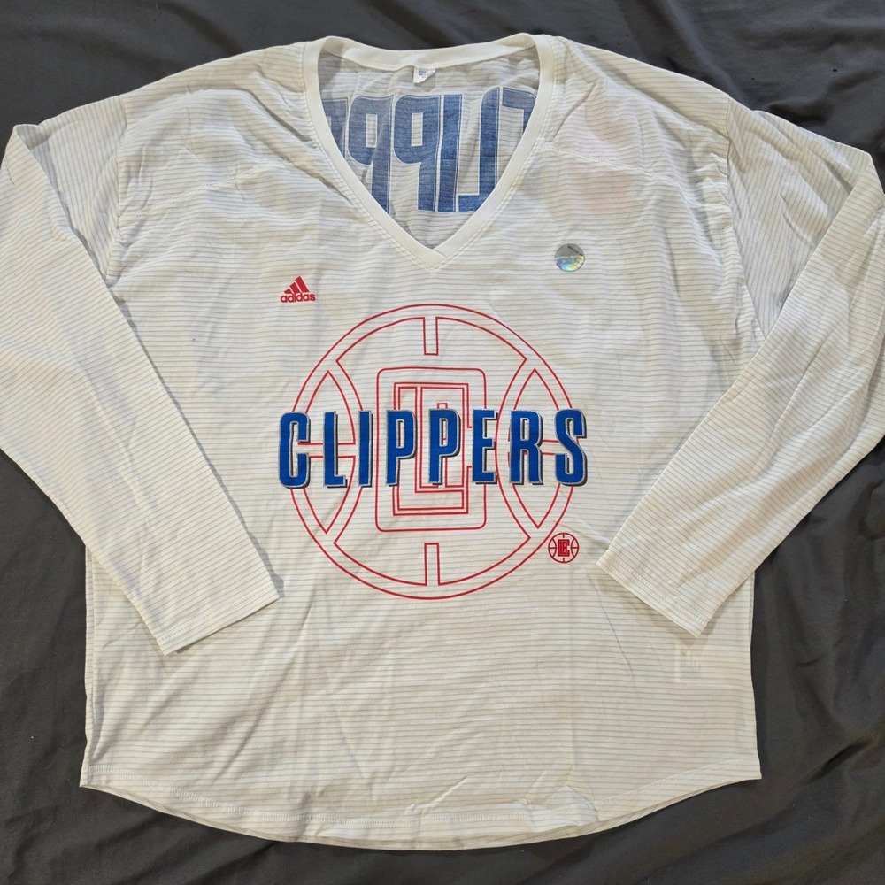 Adidas LA Clippers Long Sleeve Spirit Jersey Shirt White Grey Stripe Mens XL New